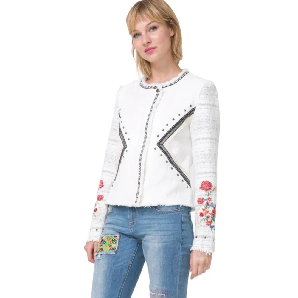 Chase White Woven Chase Smart Jacket Desigual Style 72E2YG4 Sz 8 40 - Picture 1 of 10